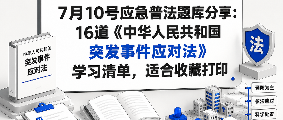7月10号应急普法题库分享：16道《中华人民共和国突发事件应对法》学习清单，适合收藏打印
